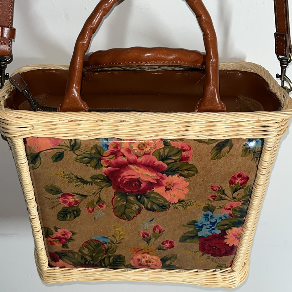 Patricia Nash Tote Handbag Victorian Garden Zambra Wicker & Leather Vintage Look